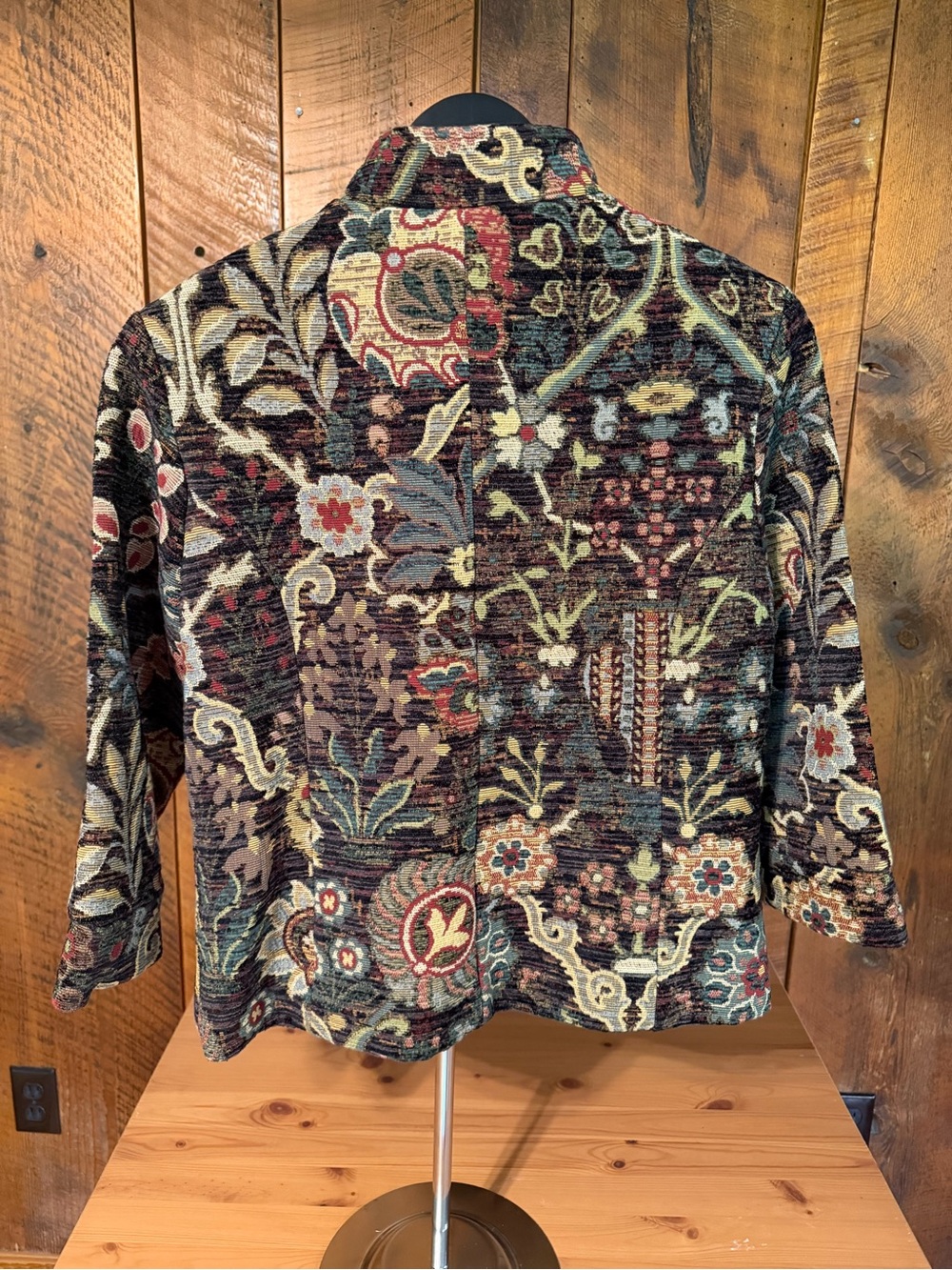 Vintage 90s Orvis Floral Chenille Tapestry Open-Front Jacquard Jacket S Academia - Picture 9 of 16
